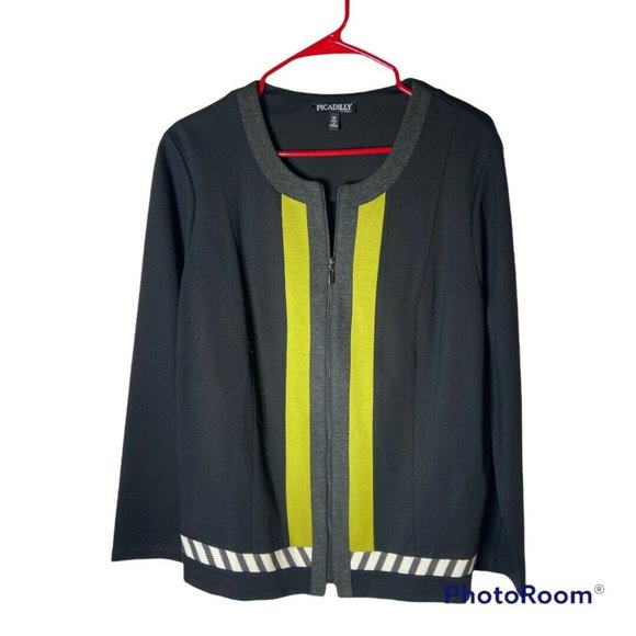Picadilly Fashion Jackets & Blazers - PICADILLY BLACK W/MULTI TRIM CARDIGAN JACKET SZ M NWOT